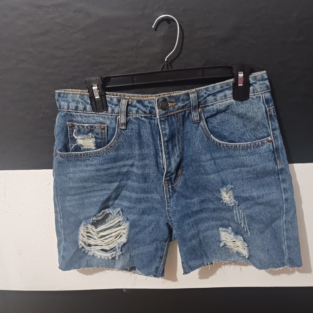 Almost Famous Women denim blue ripped short pant - Picture 2 of 9